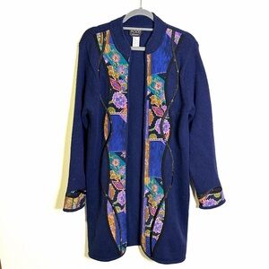 Vintage 90s duster patchwork Silk Wool Women's Cardigan sz M knit sweater boho